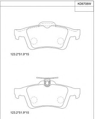 Комплект тормозных колодок, дисковый тормоз ASIMCO KD6708W