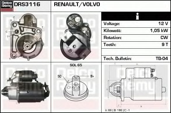 Стартер DELCO REMY DRS3116