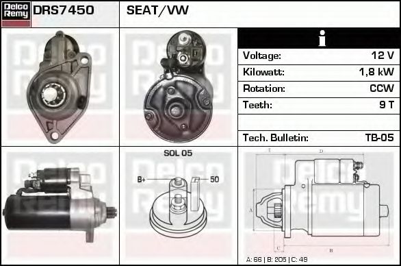 Стартер DELCO REMY DRS7450