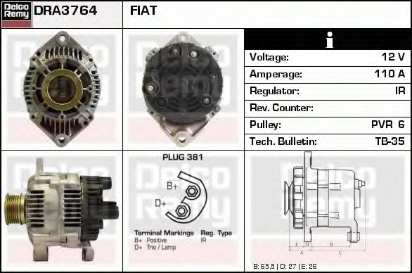 Генератор DELCO REMY DRA3764