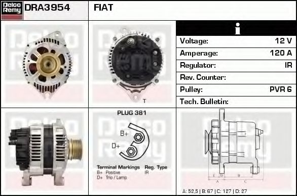 Генератор DELCO REMY DRA3954