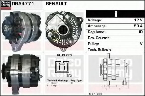 Генератор DELCO REMY DRA4771