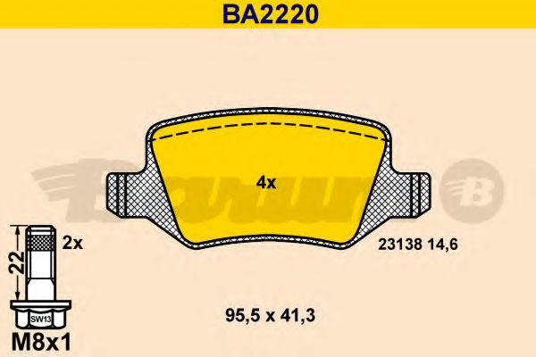 Комплект тормозных колодок, дисковый тормоз BARUM BA2220