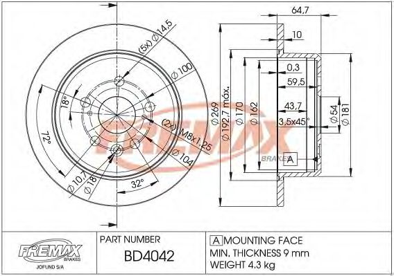 Тормозной диск FREMAX BD-4042