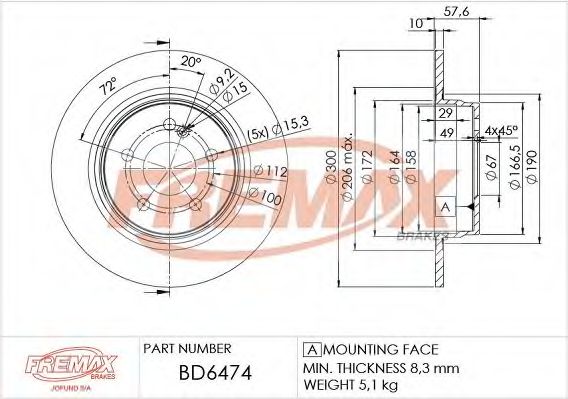 Тормозной диск FREMAX BD6474