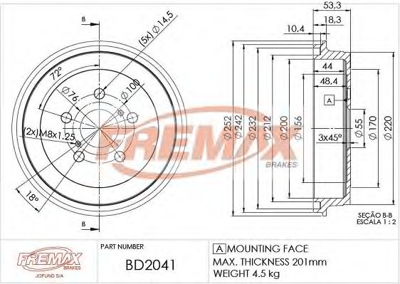 Тормозной барабан FREMAX BD2041