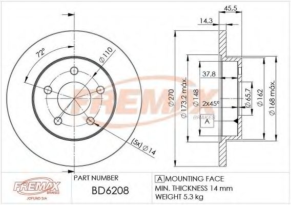 Тормозной диск FREMAX BD-6208