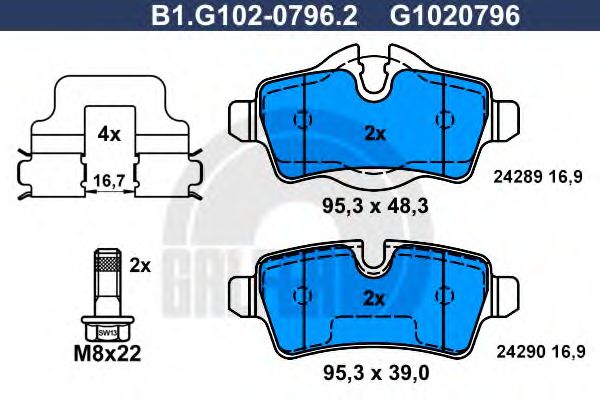 Комплект тормозных колодок, дисковый тормоз GALFER B1.G102-0796.2