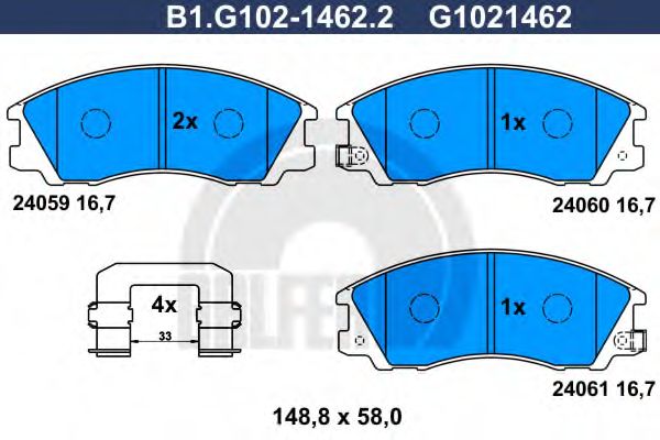 Комплект тормозных колодок, дисковый тормоз GALFER 24059