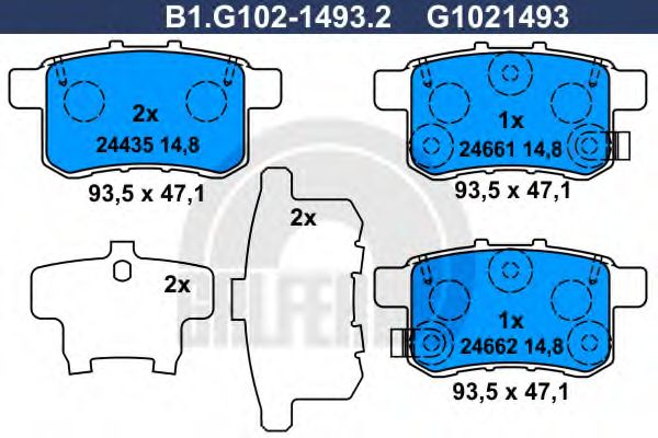 Комплект тормозных колодок, дисковый тормоз GALFER B1.G102-1493.2