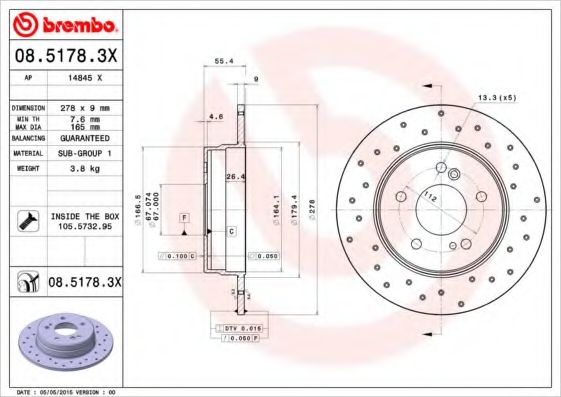 Тормозной диск BREMBO 08.5178.3X