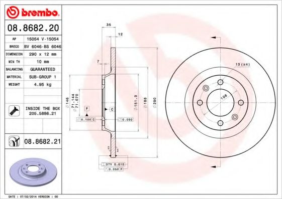 Тормозной диск BREMBO 08.8682.20