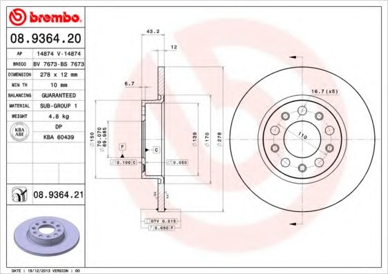 Тормозной диск BREMBO 08.9364.20