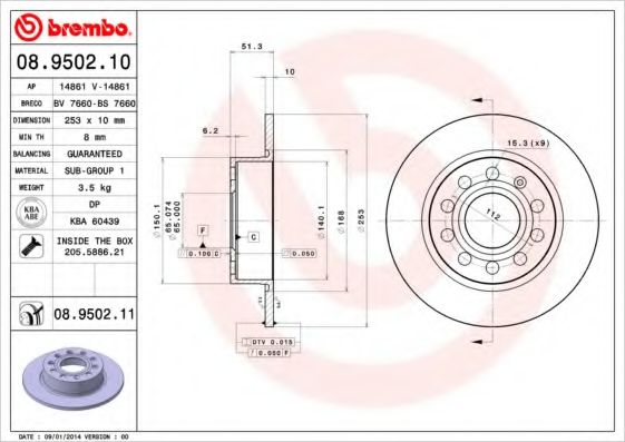 Тормозной диск BREMBO 08.9502.10