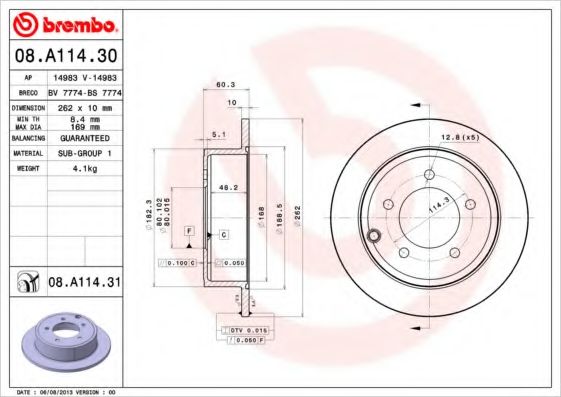 Тормозной диск BREMBO 08.A114.31