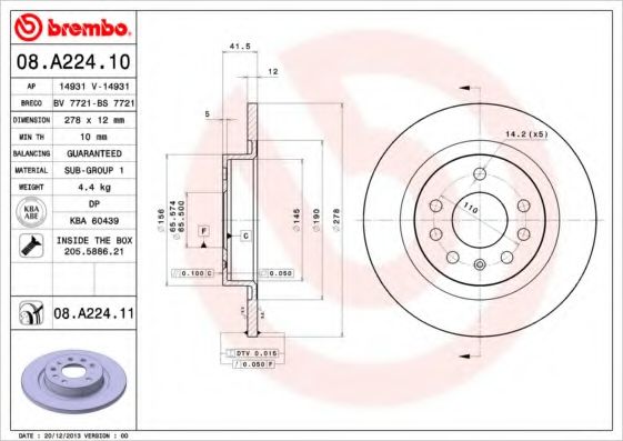 Тормозной диск BREMBO 08.A224.10