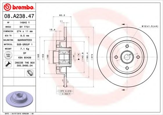 Тормозной диск BREMBO 08.A238.47