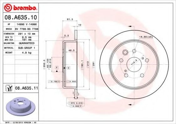 Тормозной диск BREMBO 08.A635.10