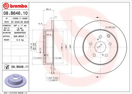 Тормозной диск BREMBO 08.B646.10