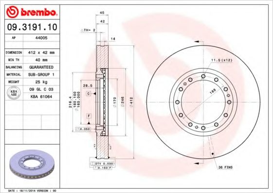 Тормозной диск BREMBO 09.3191.10