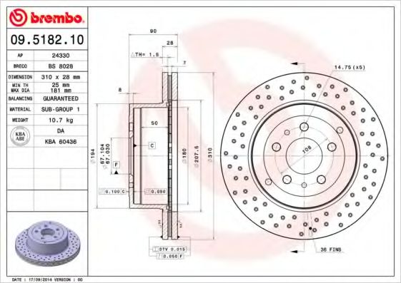 Тормозной диск BREMBO 09.5182.10