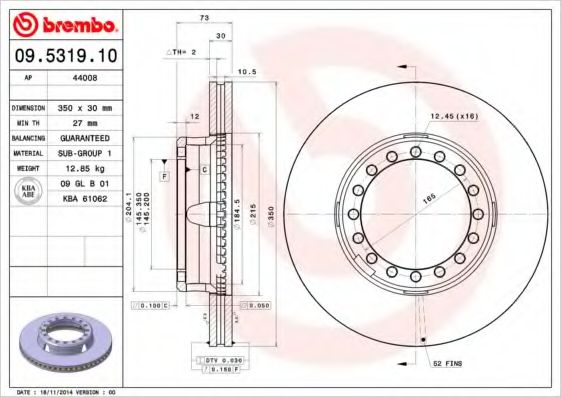 Тормозной диск BREMBO 09.5319.10