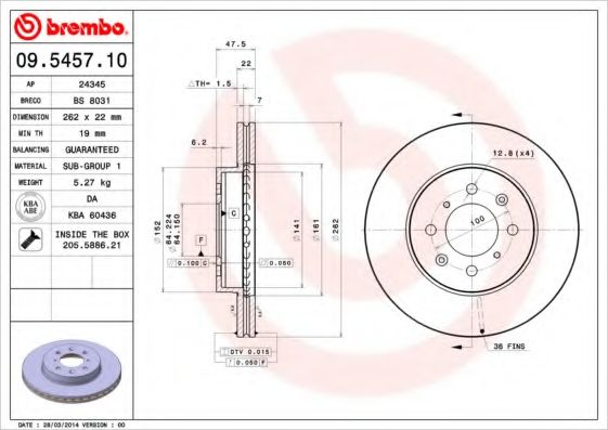 Тормозной диск BREMBO 09.5457.10