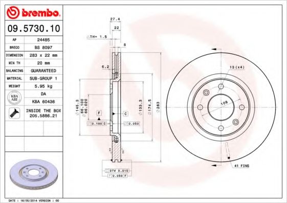 Тормозной диск BREMBO 09.5730.10