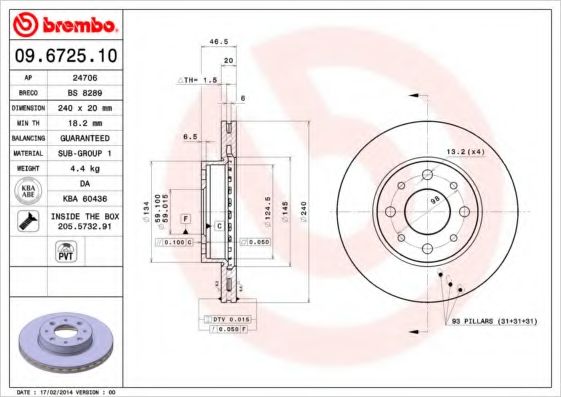 Тормозной диск BREMBO 09.6725.10