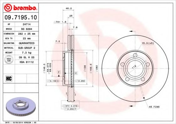 Тормозной диск BREMBO 09.7195.10