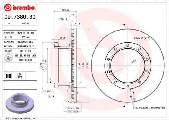 Тормозной диск BREMBO 09.7380.30