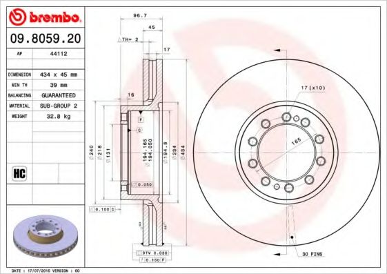 Тормозной диск BREMBO 09.8059.20