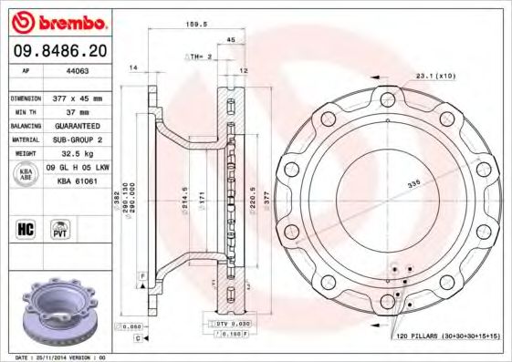 Тормозной диск BREMBO 09.8486.20