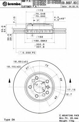 Тормозной диск BREMBO 09.8697.80