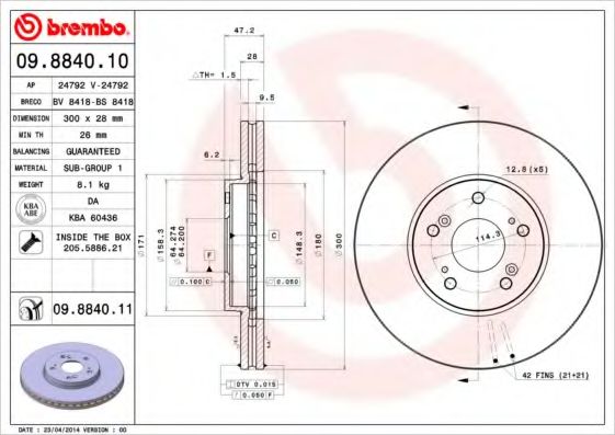 Тормозной диск BREMBO 09.8840.10