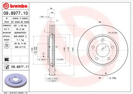 Тормозной диск BREMBO 09.8977.10