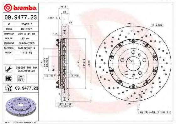 Тормозной диск BREMBO 09.9477.23