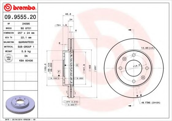 Тормозной диск BREMBO 09.9555.20