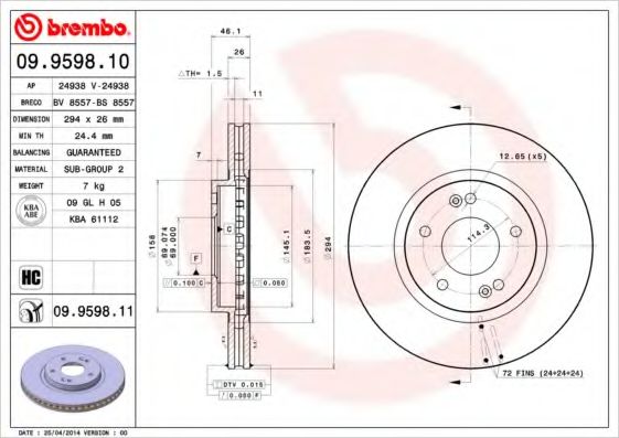 Тормозной диск BREMBO 09.9598.10