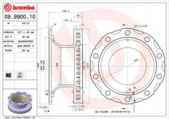 Тормозной диск BREMBO 09.9900.10