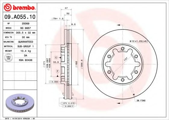 Тормозной диск BREMBO 09.A055.10