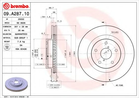 Тормозной диск BREMBO 09.A287.10