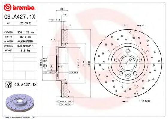 Тормозной диск BREMBO 09.A427.1X