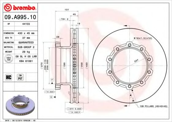 Тормозной диск BREMBO 09.A995.10