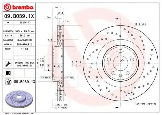 Тормозной диск BREMBO 09.B039.1X
