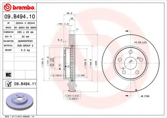 Тормозной диск BREMBO 09.B494.10
