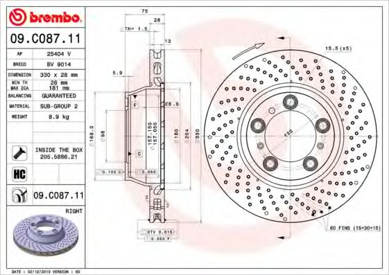 Тормозной диск BREMBO 09.C087.11