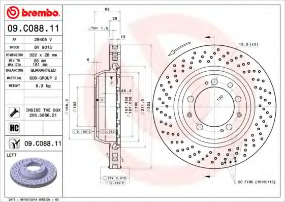 Тормозной диск BREMBO 09.C088.11