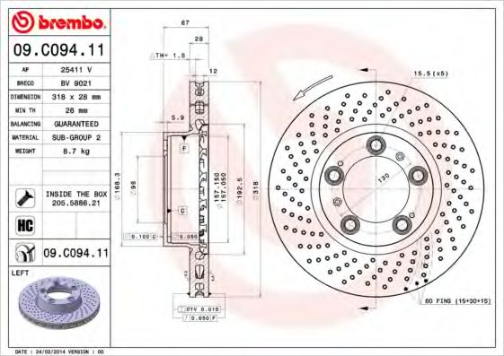 Тормозной диск BREMBO 09.C094.11