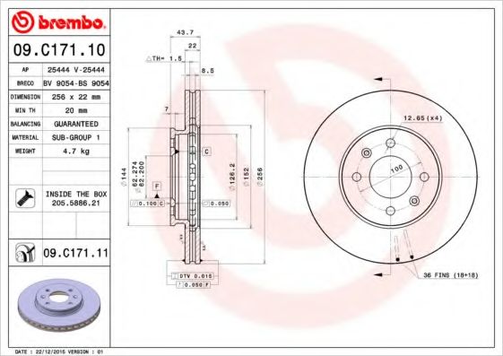 Тормозной диск BREMBO 09.C171.10